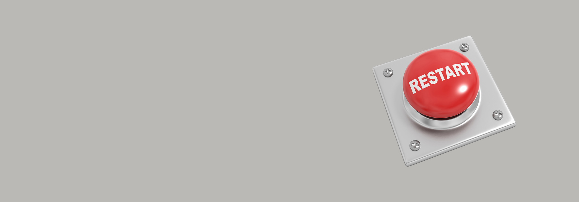 Das Bild zeigt einen roten Knopf mit der Aufschrift "RESTART" auf einem grauen Hintergrund.